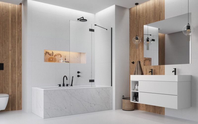 Radaway Essenza Black PND II parawan nawannowy dwuczęściowy 100 cm prawy czarny przeźroczyste Easy Clean 110002100-54-01R