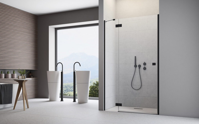 Radaway Essenza DWJ drzwi wnękowe otwierane 120 cm lewe czarny przeźroczyste Easy Clean 1385016-54-01L