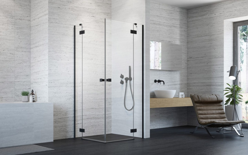 Radaway Essenza Black KDD kabina kwadratowa 80Lx90R drzwi otwierane czarny przeźroczyste Easy Clean 1385061-54-01L + 1385060-54-01R