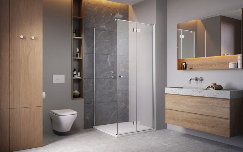 Radaway Essenza KDJ B kabina prostokątna 90x80 drzwi składane prawe 90 + ścianka 80 chrom przeźroczyste Easy Clean 1385082-01-01R + 1384051-01-01