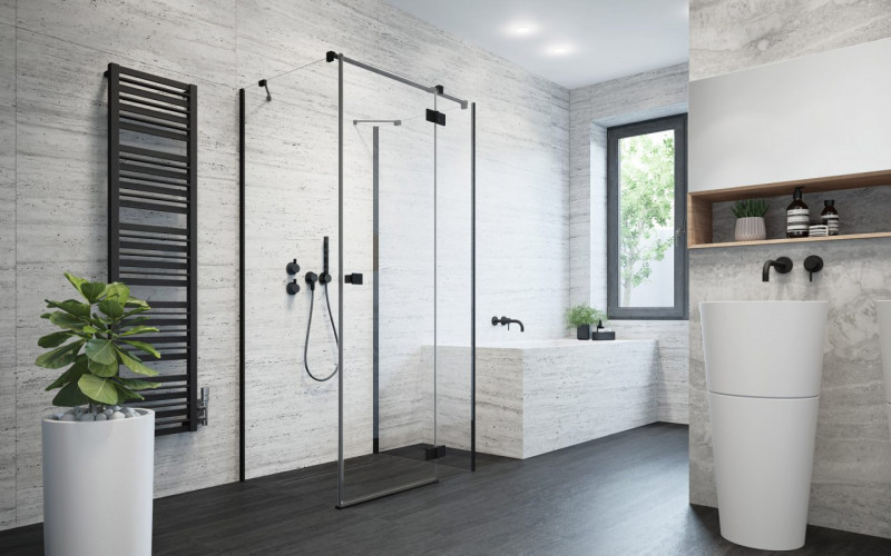 Radaway Essenza Black KDJ+S drzwi otwierane prawe 120 cm do kompletowania ze ściankami czarny przeźroczyste Easy Clean 1385024-54-01R