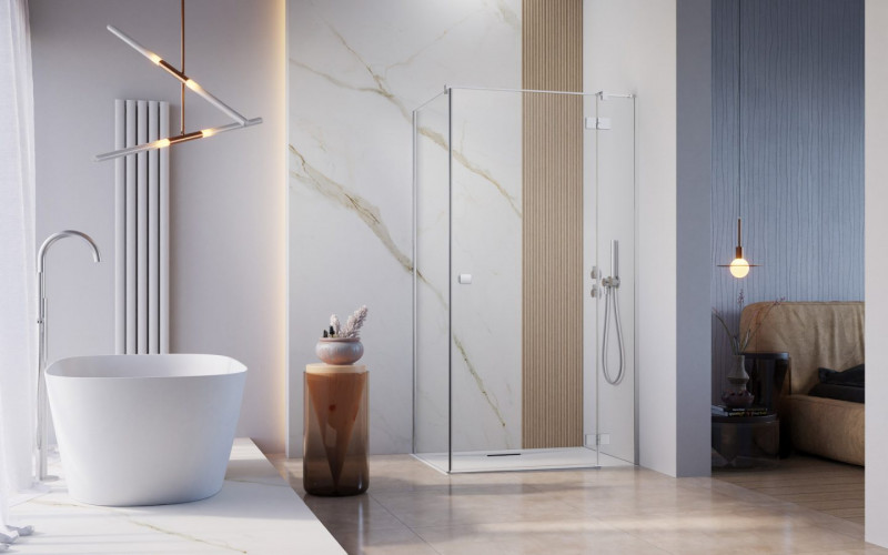 Radaway Essenza KDJ kabina prostokątna 80x70 drzwi otwierane prawe 80 + ścianka 70 chrom przeźroczyste Easy Clean 1385043-01-01R + 1384048-01-01