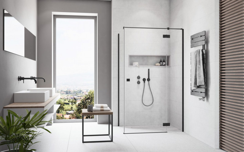 Radaway Essenza Black KDJ kabina prostokątna 120x90 drzwi otwierane prawe 120 + ścianka 90 czarny przeźroczyste Easy Clean 1385042-54-01R + 1384050-01-01