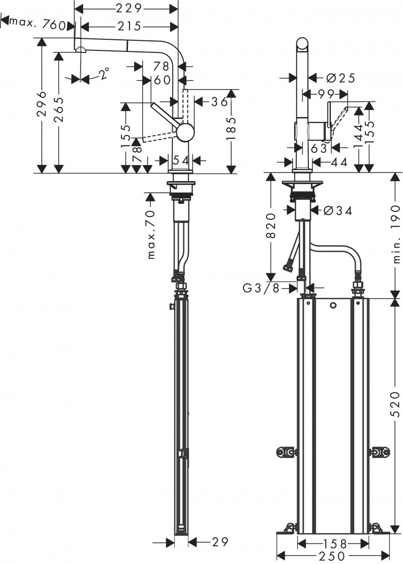 Hansgrohe Talis M54 bateria kuchenna 270 z wyciąganą wylewką 1jet sBox chrom 72809000