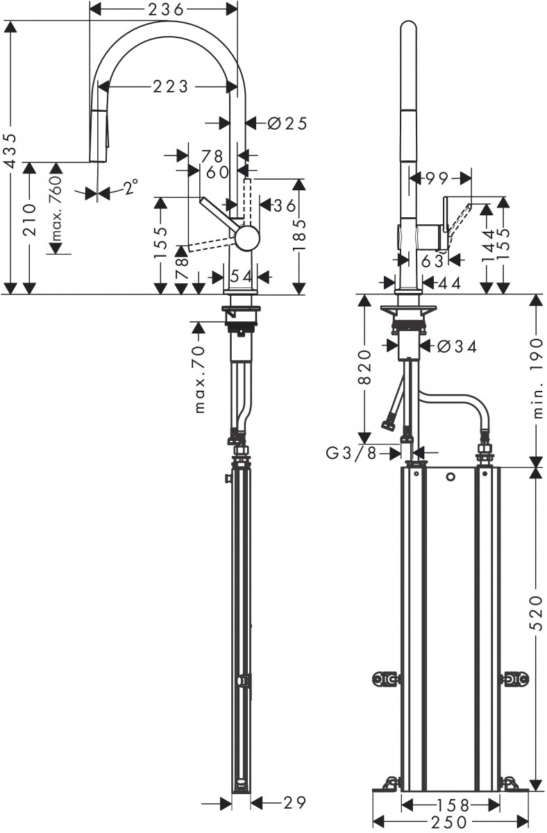 Hansgrohe Talis M54 bateria kuchenna 210 z wyciąganą wylewką 2jet sBox chrom 72801000