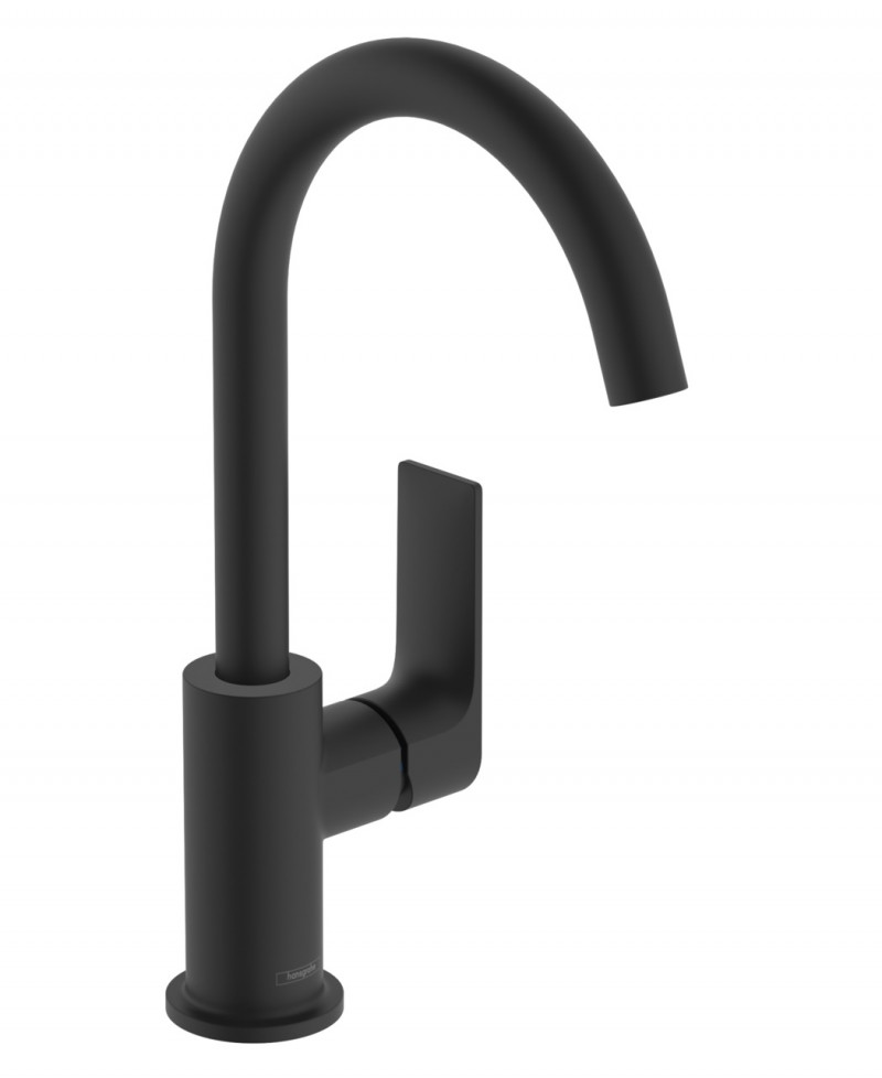 Hansgrohe FinishPlus Rebris E bateria umywalkowa 210 z obrotową wylewką z korkiem czarny matowy 72576670