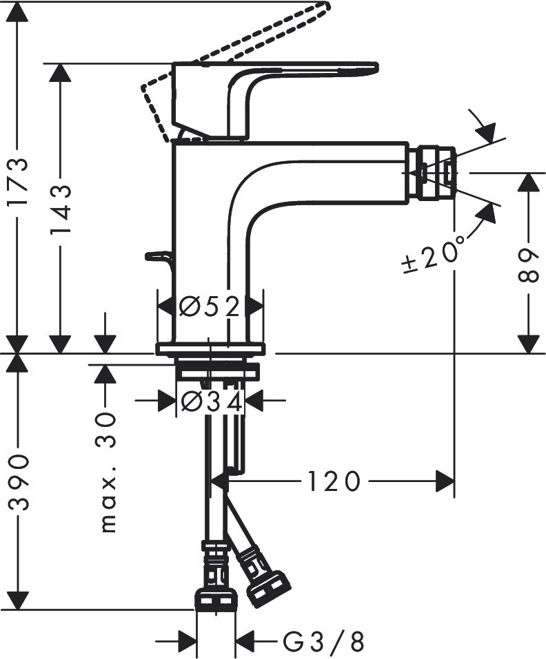 Hansgrohe Rebris E bateria bidetowa z korkiem automatycznym chrom połysk 72211000