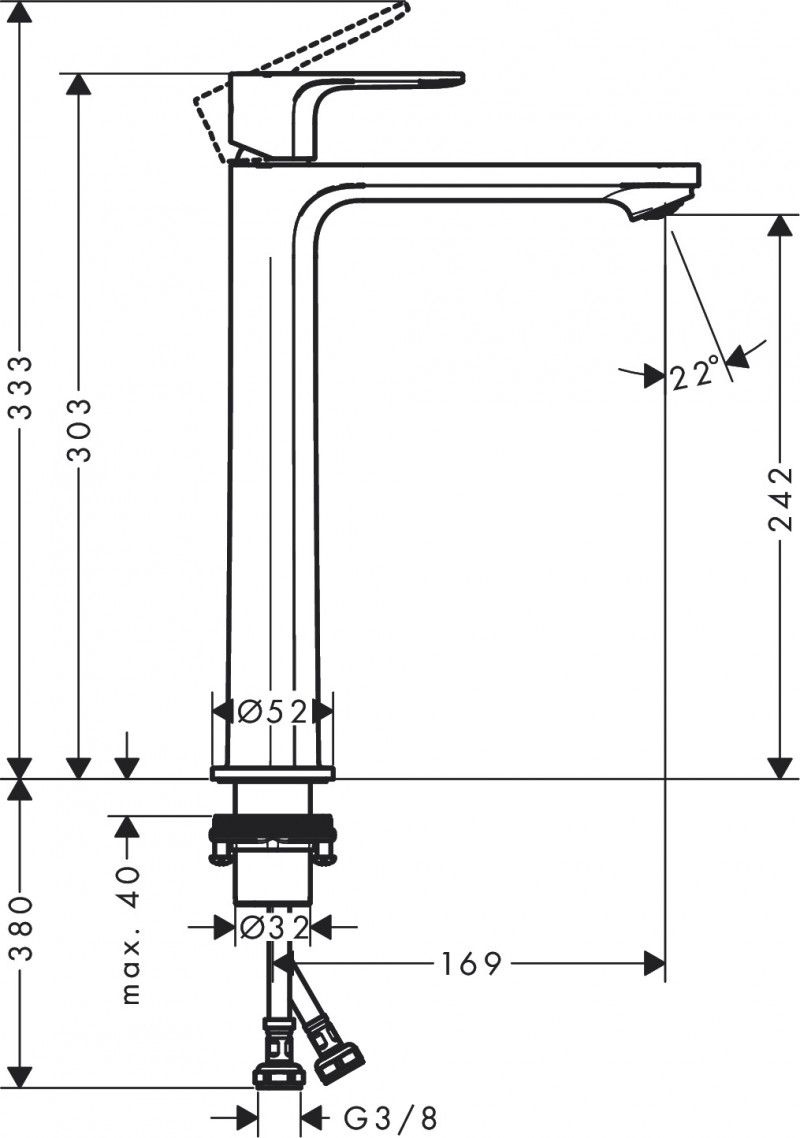 Hansgrohe Rebris S bateria umywalkowa wysoka 240 CoolStart bez korka chrom połysk 72582000