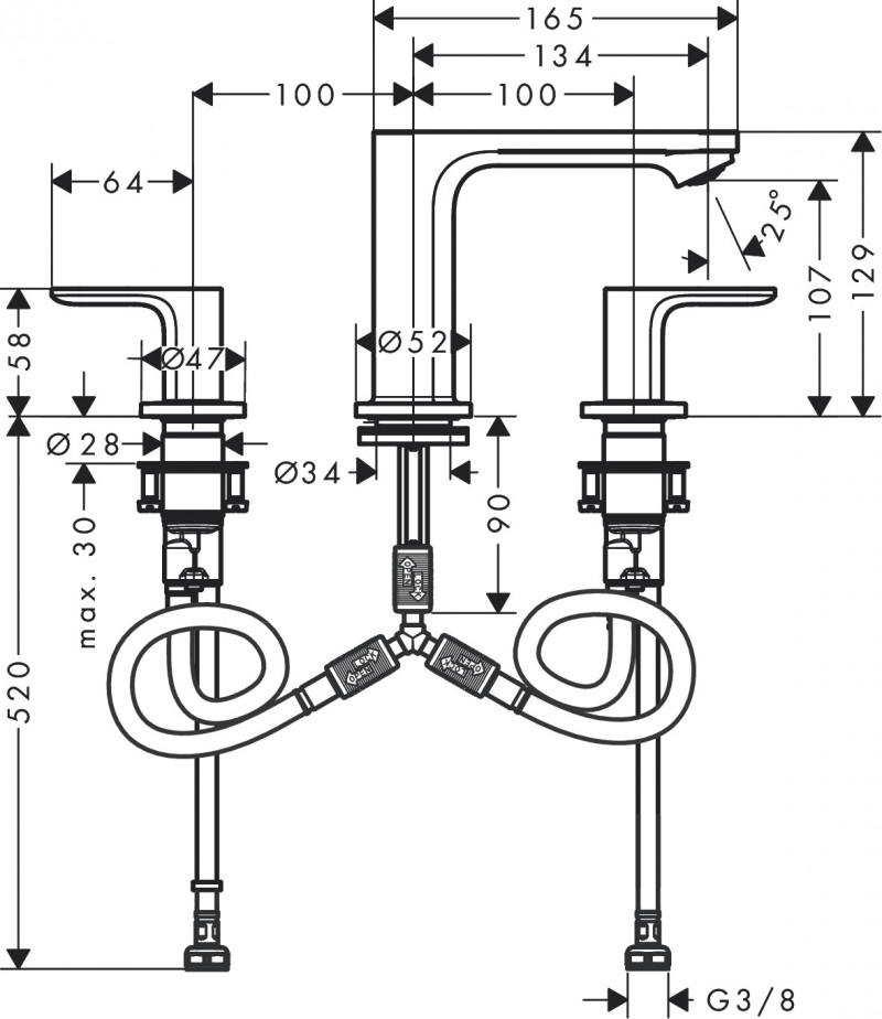 Hansgrohe Rebris S 3-otworowa bateria umywalkowa 110 z korkiem chrom połysk 72530000