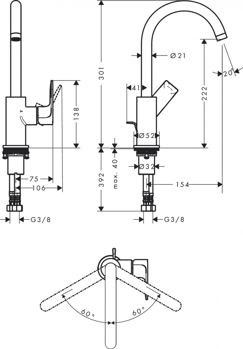Hansgrohe FinishPlus Rebris E bateria umywalkowa 210 z obrotową wylewką z korkiem czarny matowy 72576670
