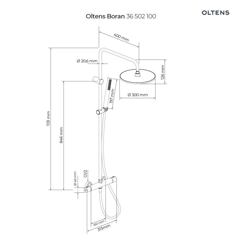 Oltens Boran kolumna zestaw prysznicowy termostatyczny z deszczownicą 30cm złoty gold 36502800