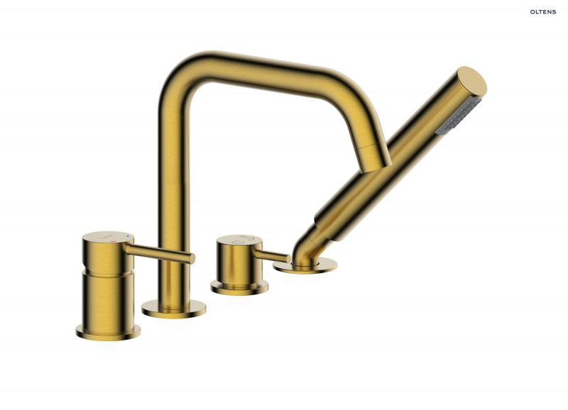 Oltens Molle bateria wannowa kompletna 4-otworowa złoty szczotkowany 34200810
