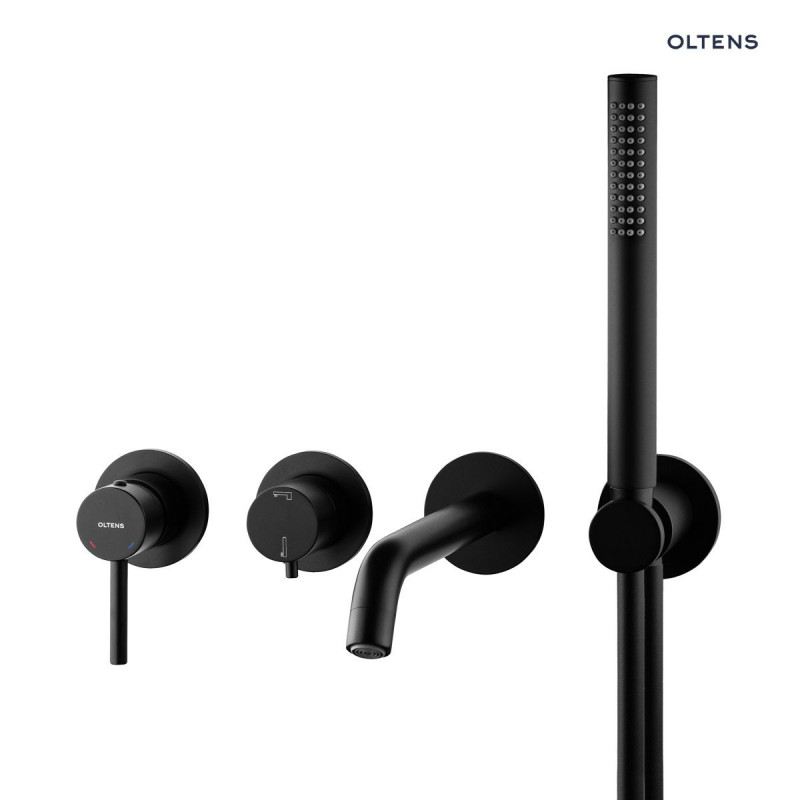 Oltens Molle bateria wannowa podtynkowa 4-otworowa kompletna czarny mat 34105300