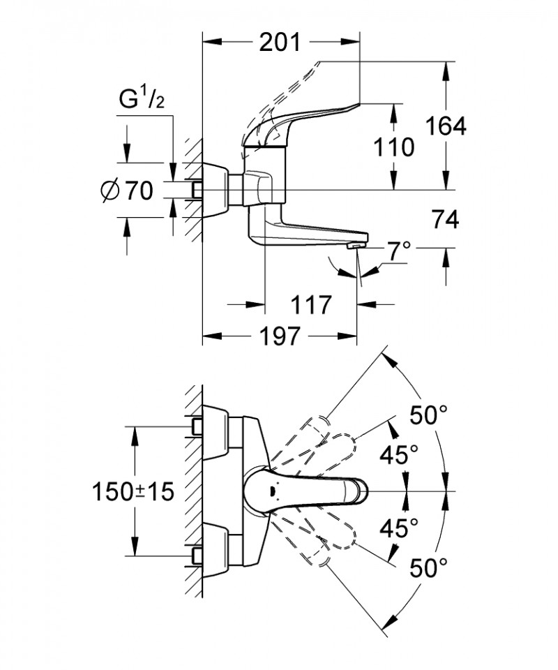 Grohe Euroeco Special bateria umywalkowa ścienna chrom 32767000