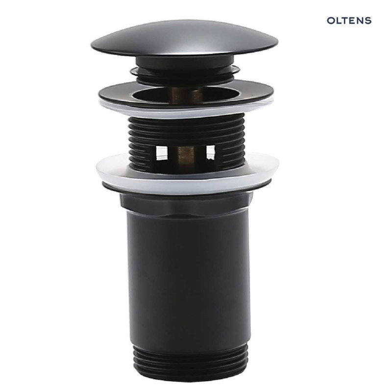 Oltens Halsa korek do umywalki klik klak okrągły z przelewem czarny mat 05100300