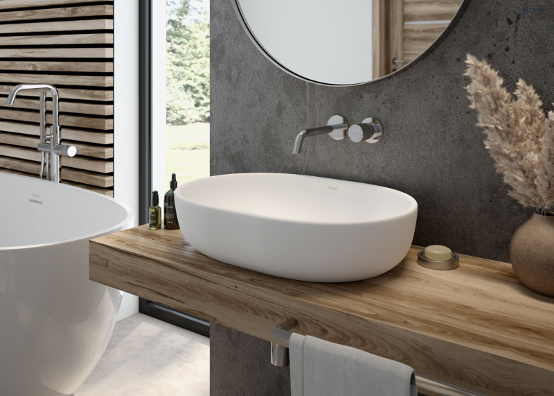 Oltens Hamnes umywalka 60x42 cm nablatowa owalna z powłoką SmartClean biała 40815000