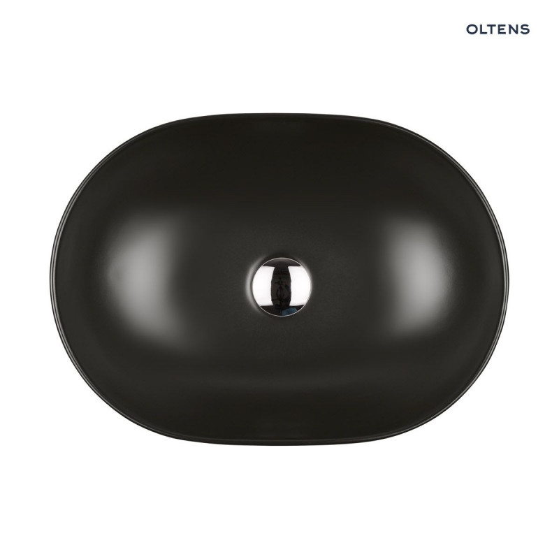 Oltens Hamnes Thin umywalka 49,5x35,5 cm nablatowa owalna z powłoką SmartClean czarny matowy 40819300
