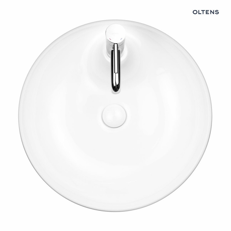 Oltens Lysake umywalka 48,5 cm nablatowa okrągła z powłoką SmartClean biała 41807000