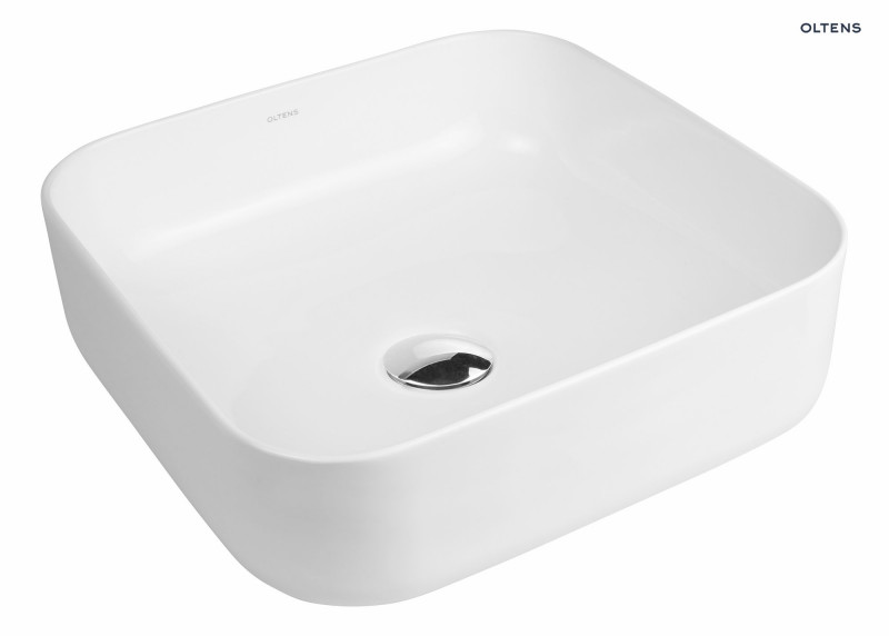 Oltens Hadsel umywalka 38,5x38,5 cm nablatowa kwadratowa z powłoką SmartClean biała 40807000