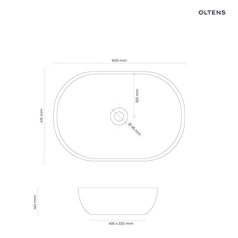 Oltens Hamnes Thin umywalka 60,5x41,5 cm nablatowa owalna z powłoką SmartClean biała 40820000