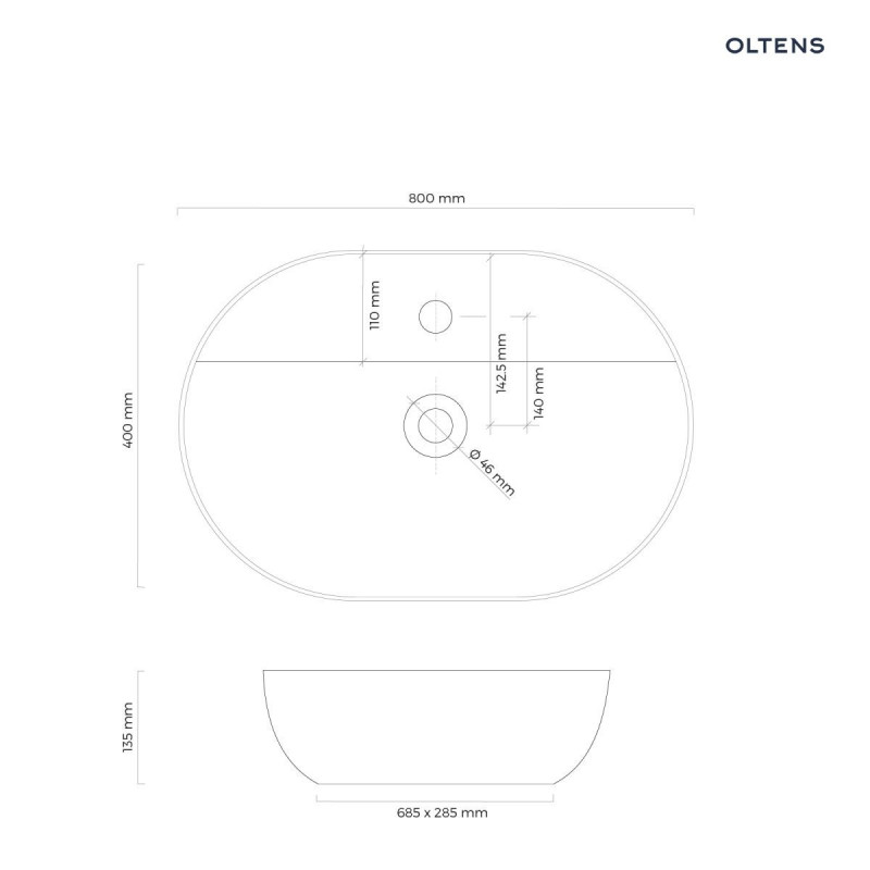 Oltens Hamnes Thin umywalka 80x40 cm stawiana na blat z otworem, z powłoką SmartClean biała 41815000