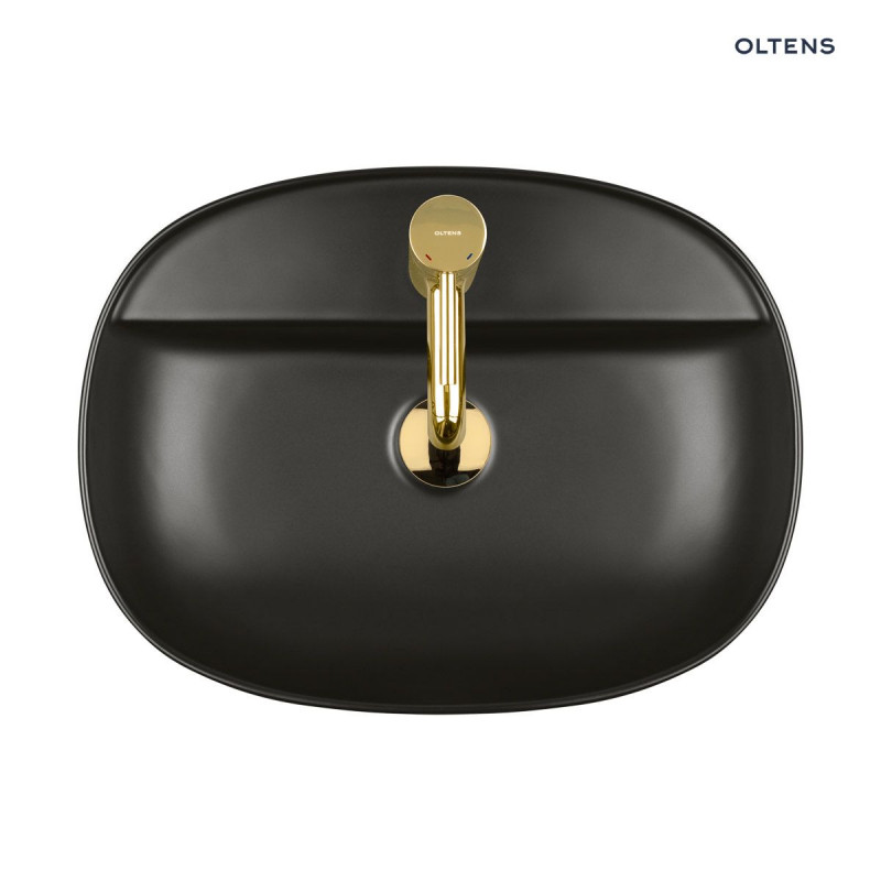 Oltens Hamnes Thin umywalka 51x39 cm stawiana na blat z otworem, z powłoką SmartClean czarny mat 41813300