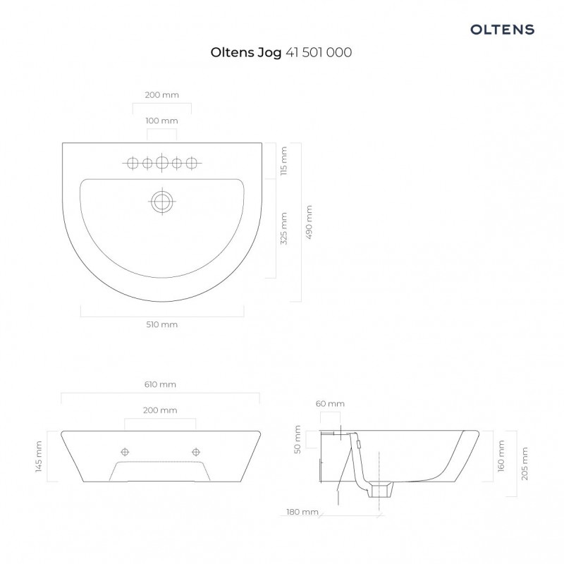Oltens Jog umywalka 61x49 cm wisząca z powłoką SmartClean biały 41501000