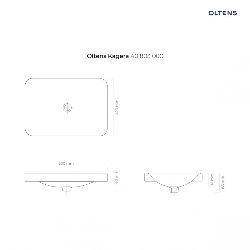 Oltens Kagera umywalka wpuszczana w blat 60x42 cm z powłoką SmartClean biała 40803000