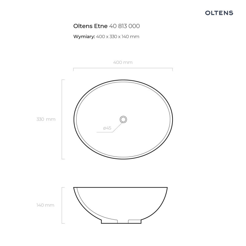 Oltens Etne umywalka 40x33 cm nablatowa owalna miska z powłoką SmartClean biała 40813000
