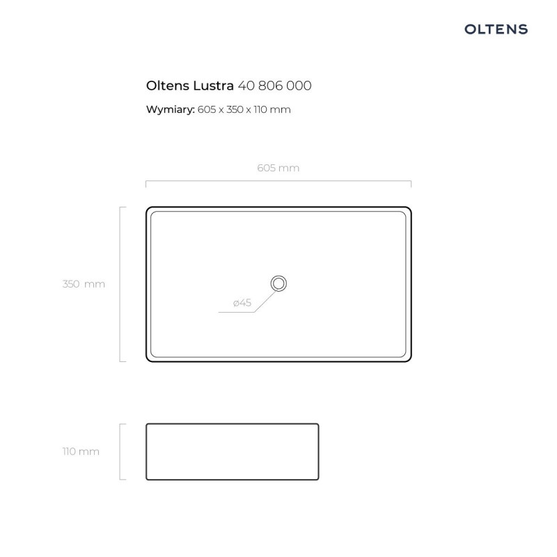 Oltens Lustra umywalka 60,5x35 cm nablatowa prostokątna z powłoką SmartClean biała 40806000