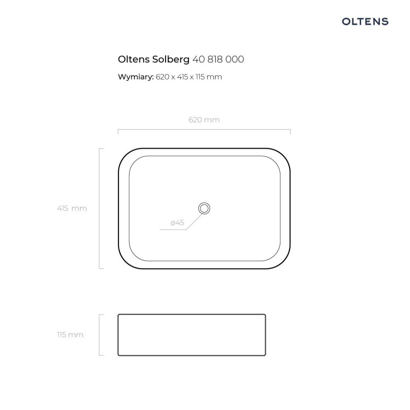 Oltens Solberg umywalka 62x41,5 cm nablatowa prostokątna z powłoką SmartClean biała 40818000