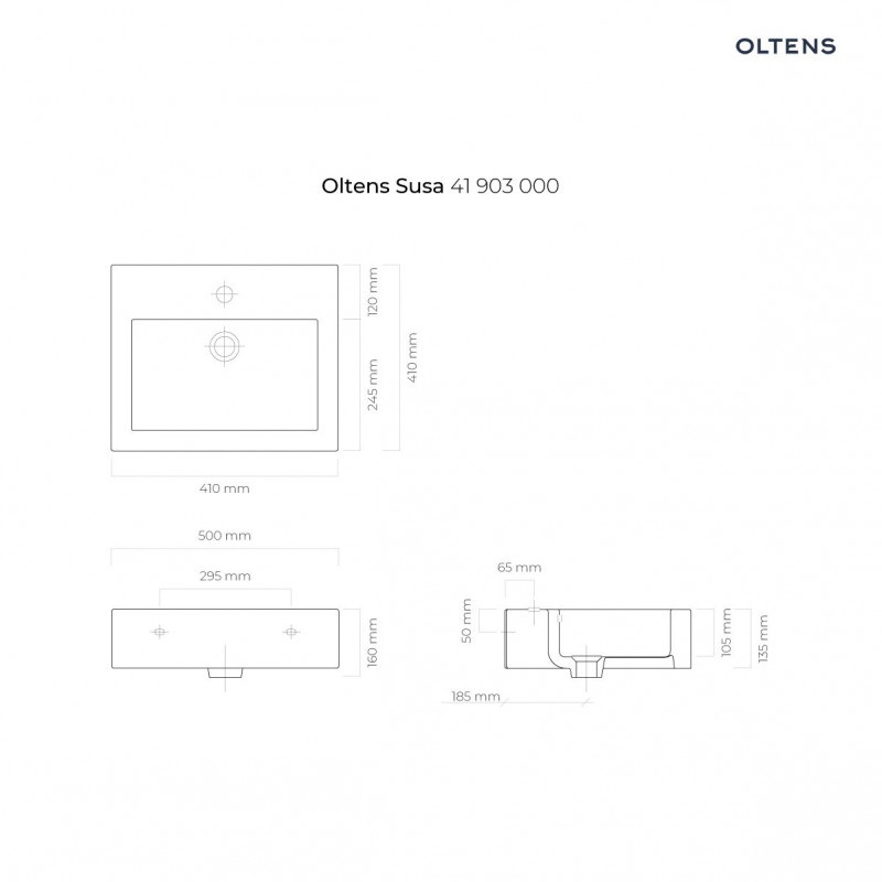 Oltens Susa umywalka wisząca 50x41 cm z powłoką SmartClean biała 41903000