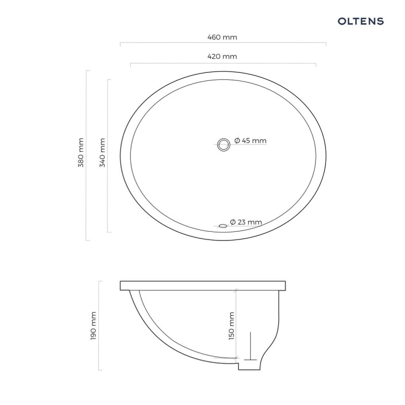 Oltens Mana umywalka 42x34 cm podblatowa owalna z powłoką SmartClean biała 40600000