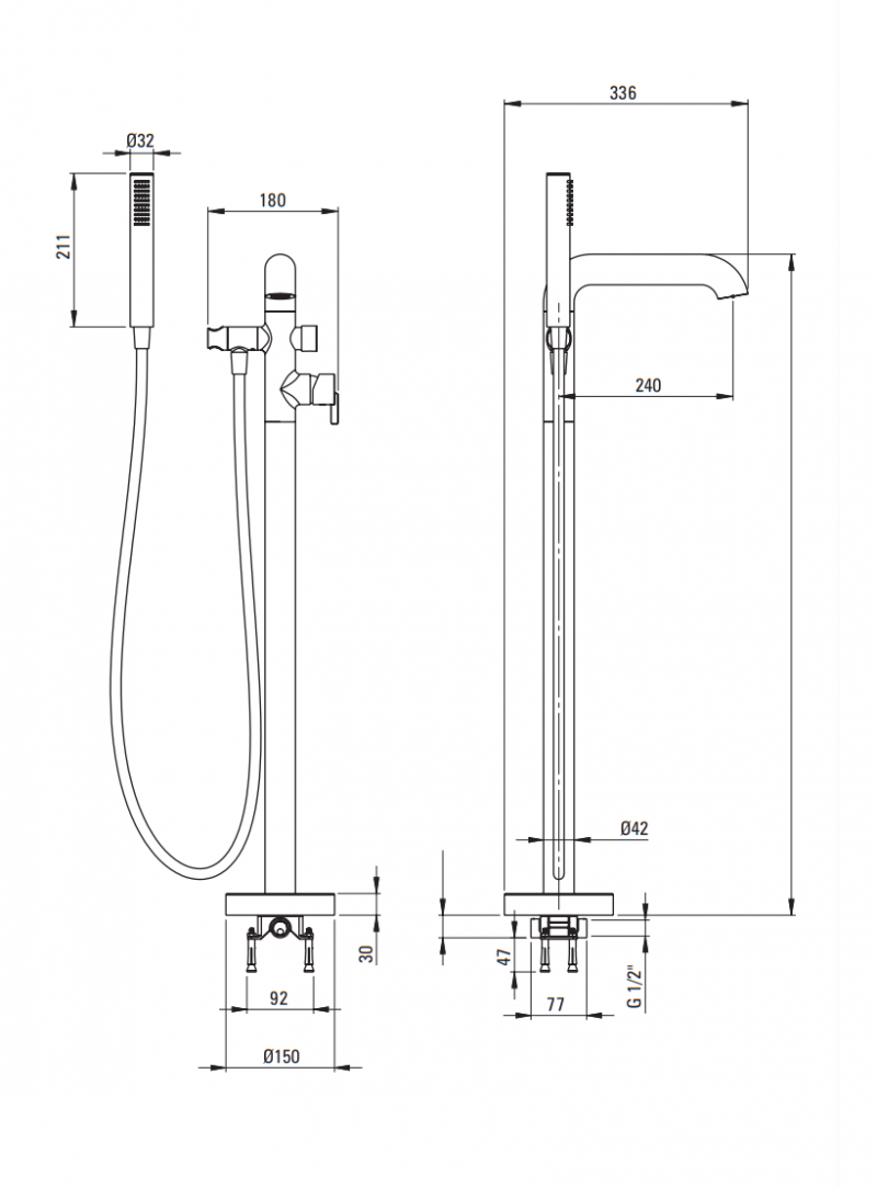 Deante Silia bateria wannowa wolnostojąca titanium BQSD17M