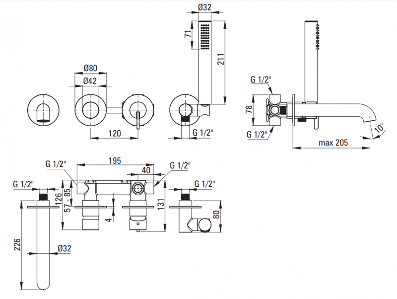 Deante Silia bateria wannowa 4-otworowa podtynkowa czarny matowy BQSN18P