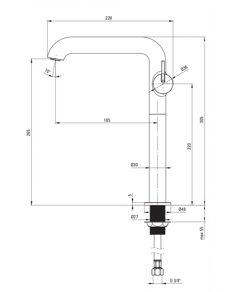 Deante Silia bateria umywalkowa wysoka stal szczotkowana BQSF24K