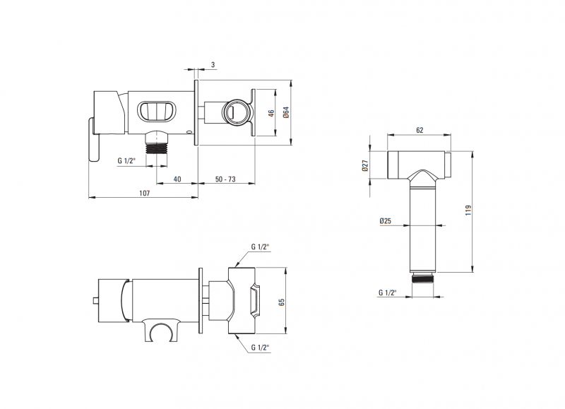 Deante Silia bateria bidetowa podtynkowa ze słuchawką typu bidetta titanium BQSD34M
