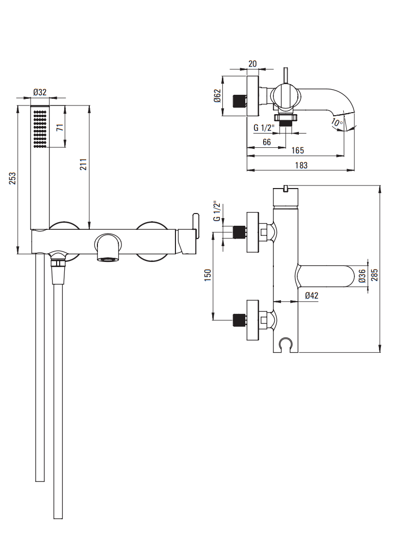 Deante Silia bateria wannowa ścienna z zestawem prysznicowym złoty szczotkowany BQSR11M