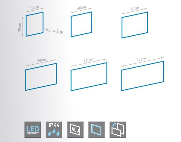 Kraft EVO LED Lustro prostokątne 80x70 cm w podświetlanej ramie aluminium LED czarny mat