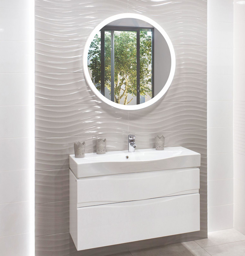 Kraft Orbit Lustro okrągłe fi 80 cm z podświetleniem Led biały mat