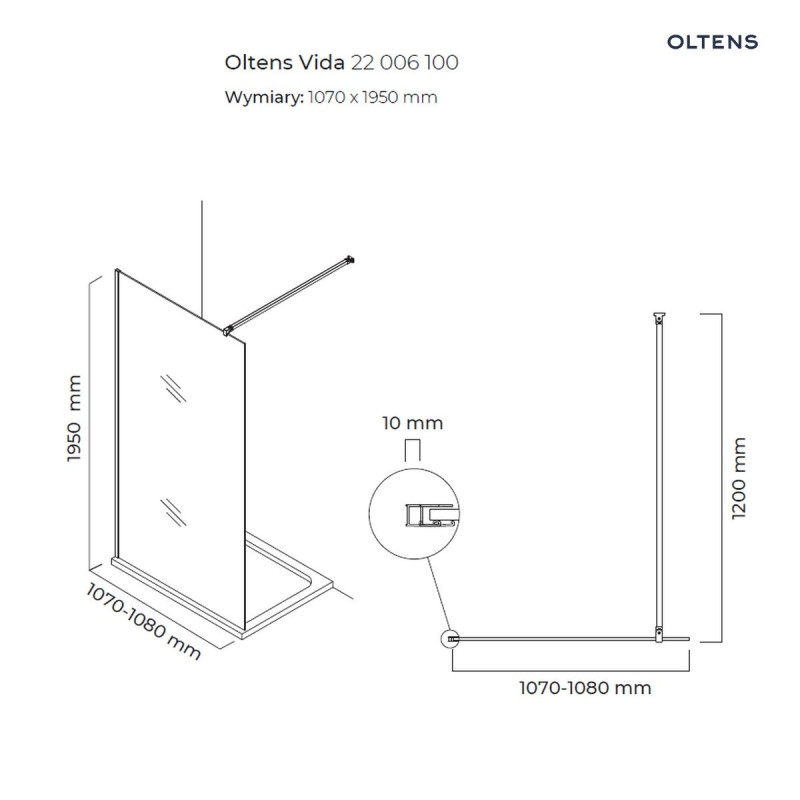 Oltens Vida Walk-in ścianka prysznicowa wolnostojąca 110 cm szkło przezroczyste chrom 22006100