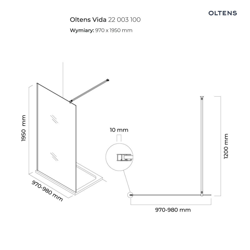 Oltens Vida Walk-in ścianka prysznicowa wolnostojąca 100 cm szkło przezroczyste chrom 22003100