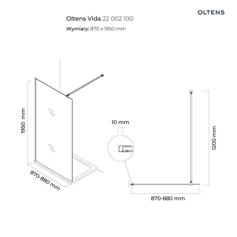 Oltens Vida Walk-in ścianka prysznicowa wolnostojąca 90 cm szkło przezroczyste chrom 22002100