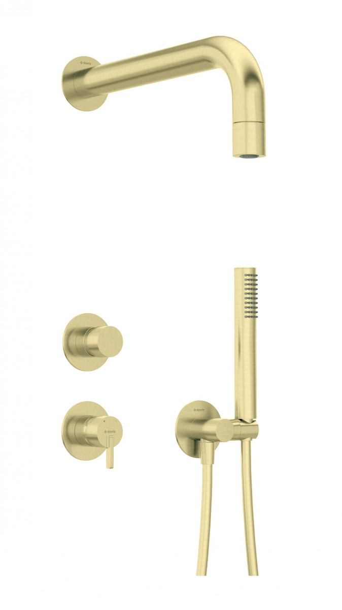 Deante Silia zestaw prysznicowy podtynkowy z deszczownicą złoty szczotkowany NQSR9XK