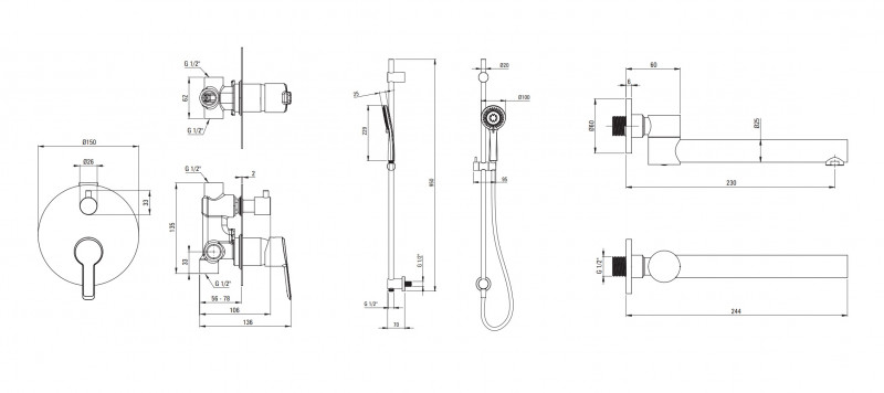Deante Arnika zestaw wannowy podtynkowy z wylewką chrom połysk NAC09QP