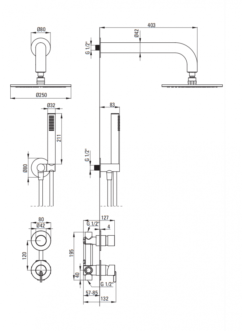 Deante Silia zestaw prysznicowy podtynkowy z deszczownicą złoty szczotkowany NQSR9YK