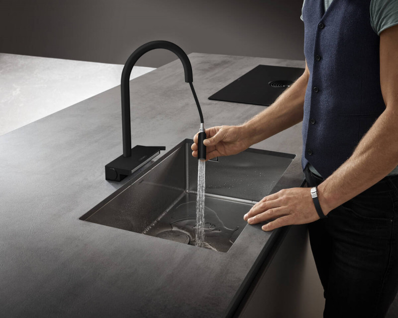 Hansgrohe Aquno Select M81 bateria kuchenna 170 z wyciąganą wylewką 3jet sBox czarny matowy 73831670