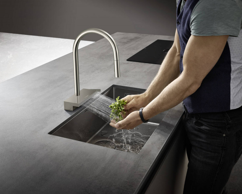 Hansgrohe Aquno Select M81 bateria kuchenna 170 z wyciąganą wylewką 3jet sBox stal szlachetna 73831800