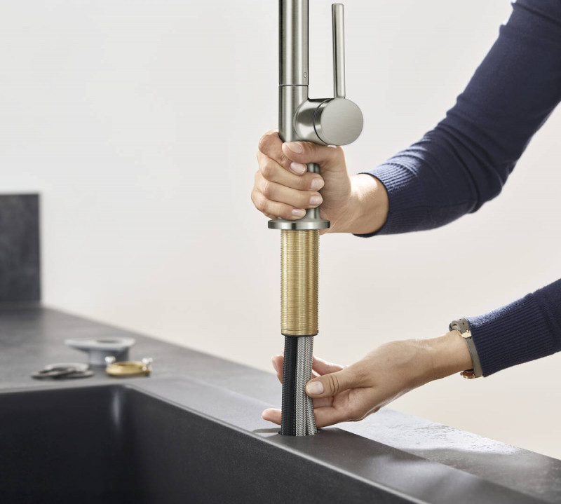 Hansgrohe Talis M54 bateria kuchenna 210 z wyciąganą wylewką 2jet sBox stal szlachetna 72801800