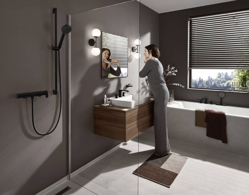 Hansgrohe FinishPlus Vivenis bateria 4-otworowa do montażu na brzegu wanny z sBox czarny matowy 75444670